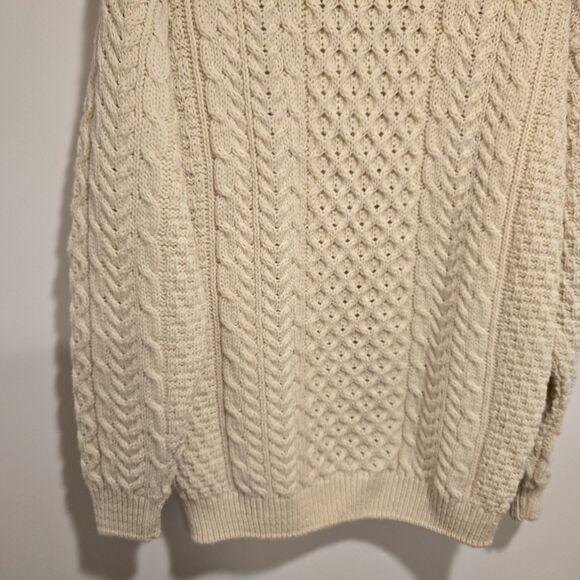 Vintage Orvis Cable Knit Sweater Mens L Cream Wool Fisherman Crew Neck Ireland - Picture 9 of 12